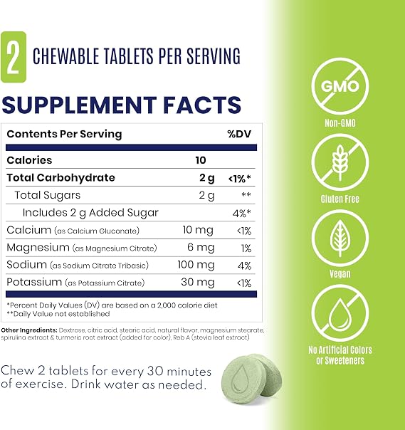 SaltStick Fastchews, Electrolyte Replacement Tablets for Rehydration, Exercise Recovery, Youth & Adult Athletes, Hiking & Sports Recovery, 1 x Packet of 10 Tablets (Green Apple)