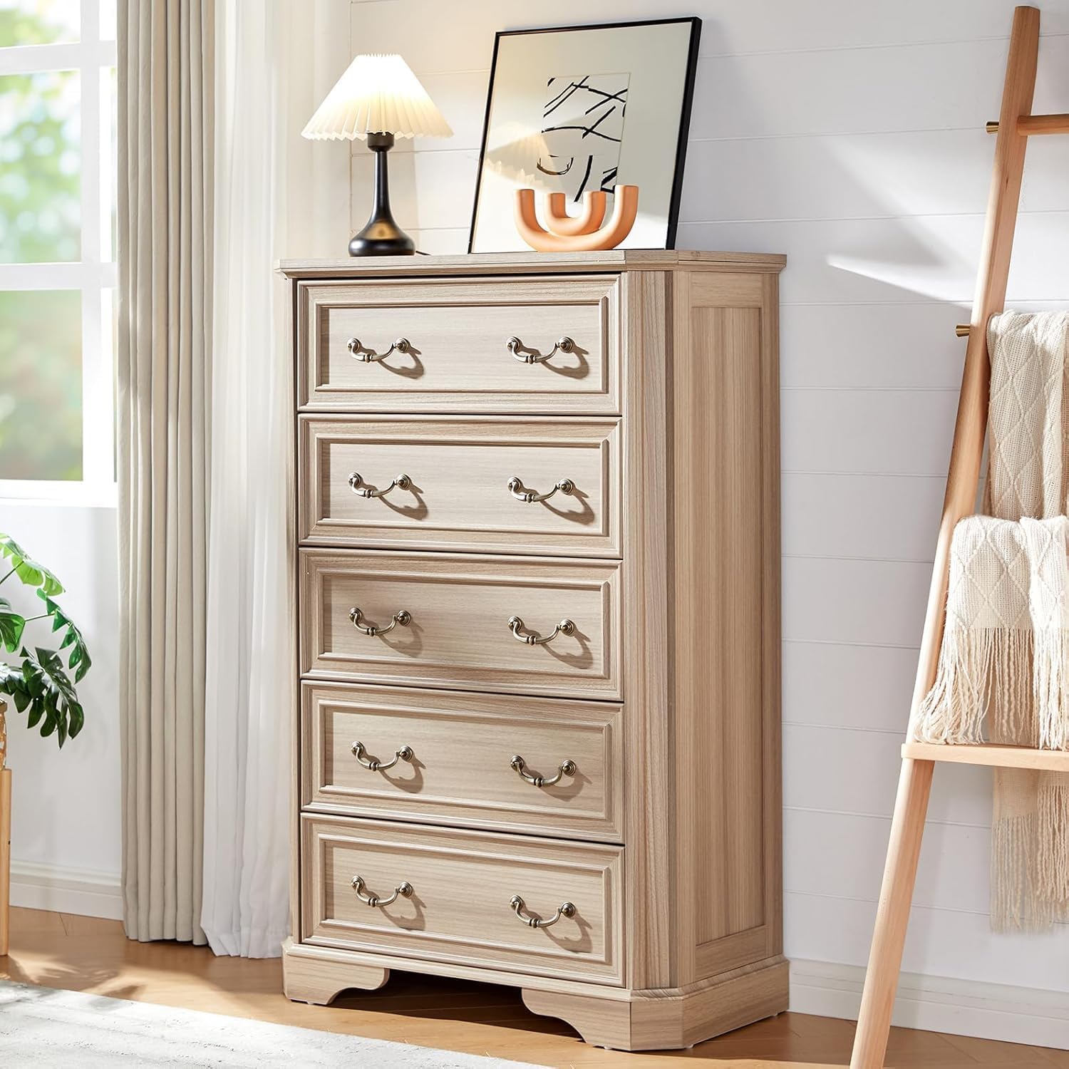 LUXOAK Farmhouse Bedroom Dresser Set of 2, 54" Wide 7-Drawer Chest & 48" Tall 5-Drawer Dresser, Natural Wood Grain with Vintage Handles, Storage Dressers for Bedroom, Grey Walnut