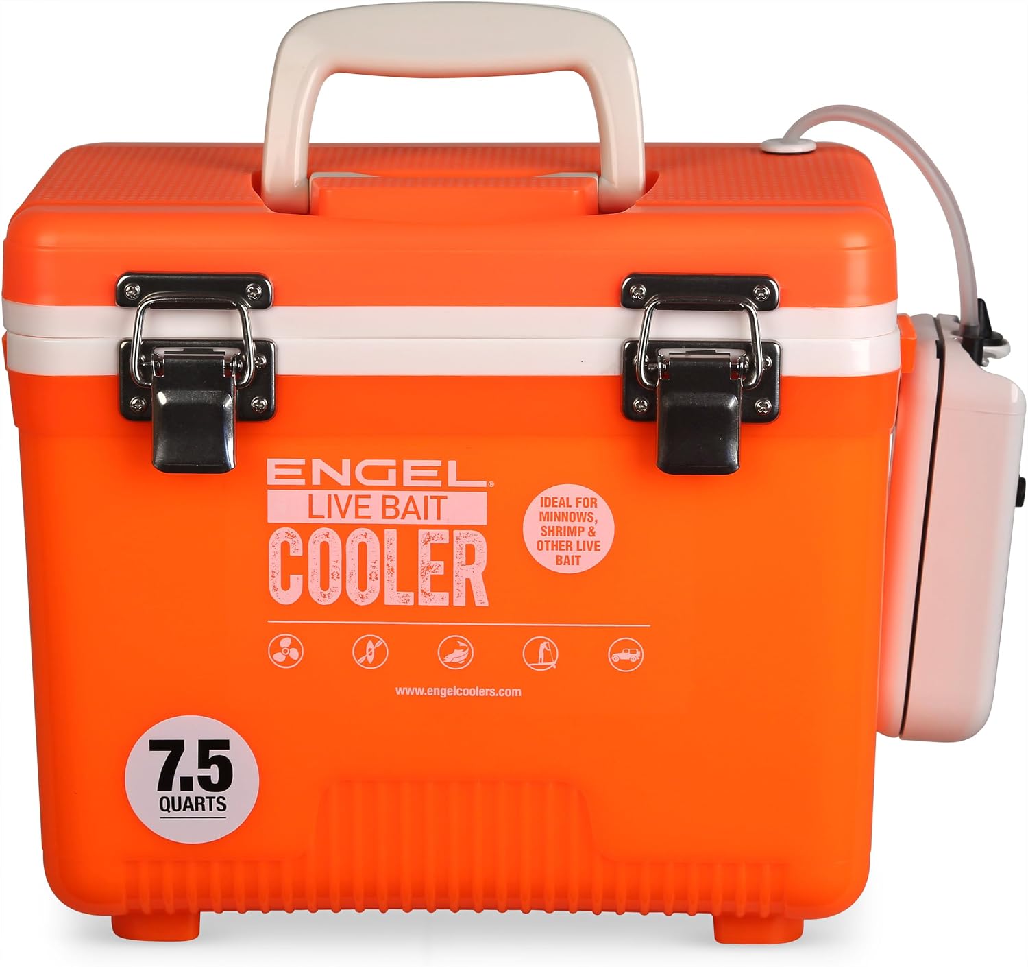 Engel Live Bait Cooler Box with 2nd Gen 2-Speed Aerator Pump - Portable Fishing Station & Minnow Bucket for Shrimp & Other Live Fish with Aerator - ENGLBC-N