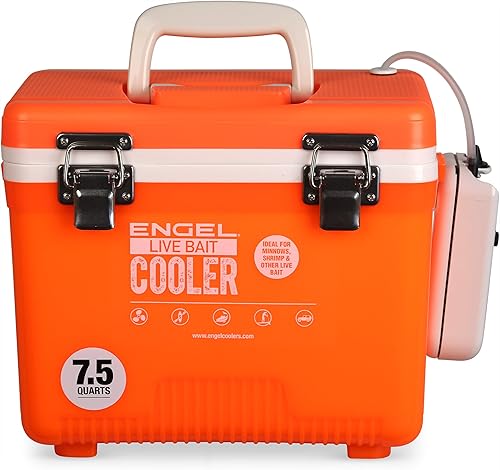 Miniatura 13 de ENGEL Caja seca aislada portátil para pesca con cebo vivo, enfriador hermético duro con bomba de aireador de velocidad de agua y red de tracción