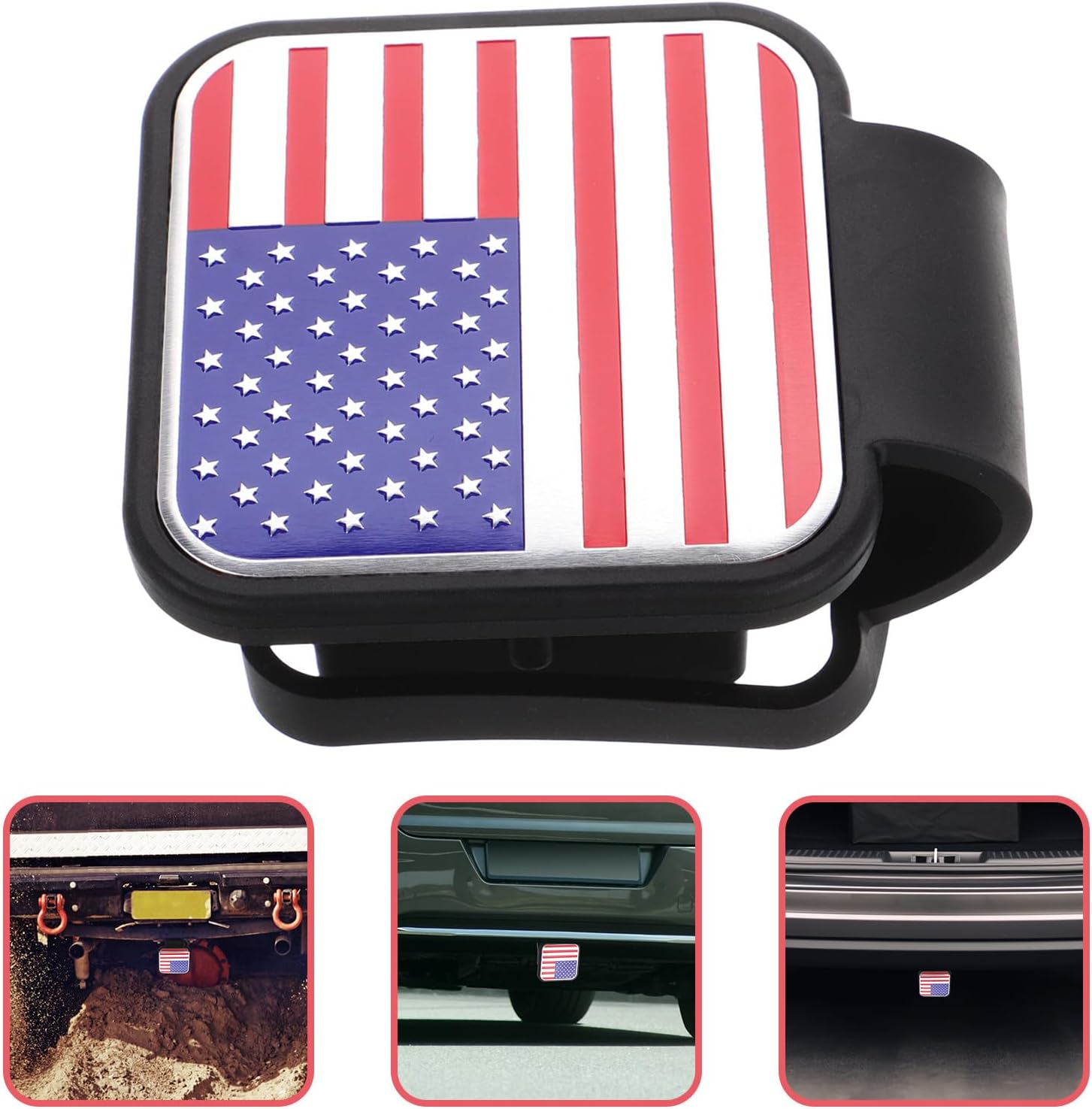Trailer Hitch Cover Rubber Plug 2-inch Flag Tow Hook Cover General Vehicle Trailer Plug Cap for Off-Road Vehicles and Suvs