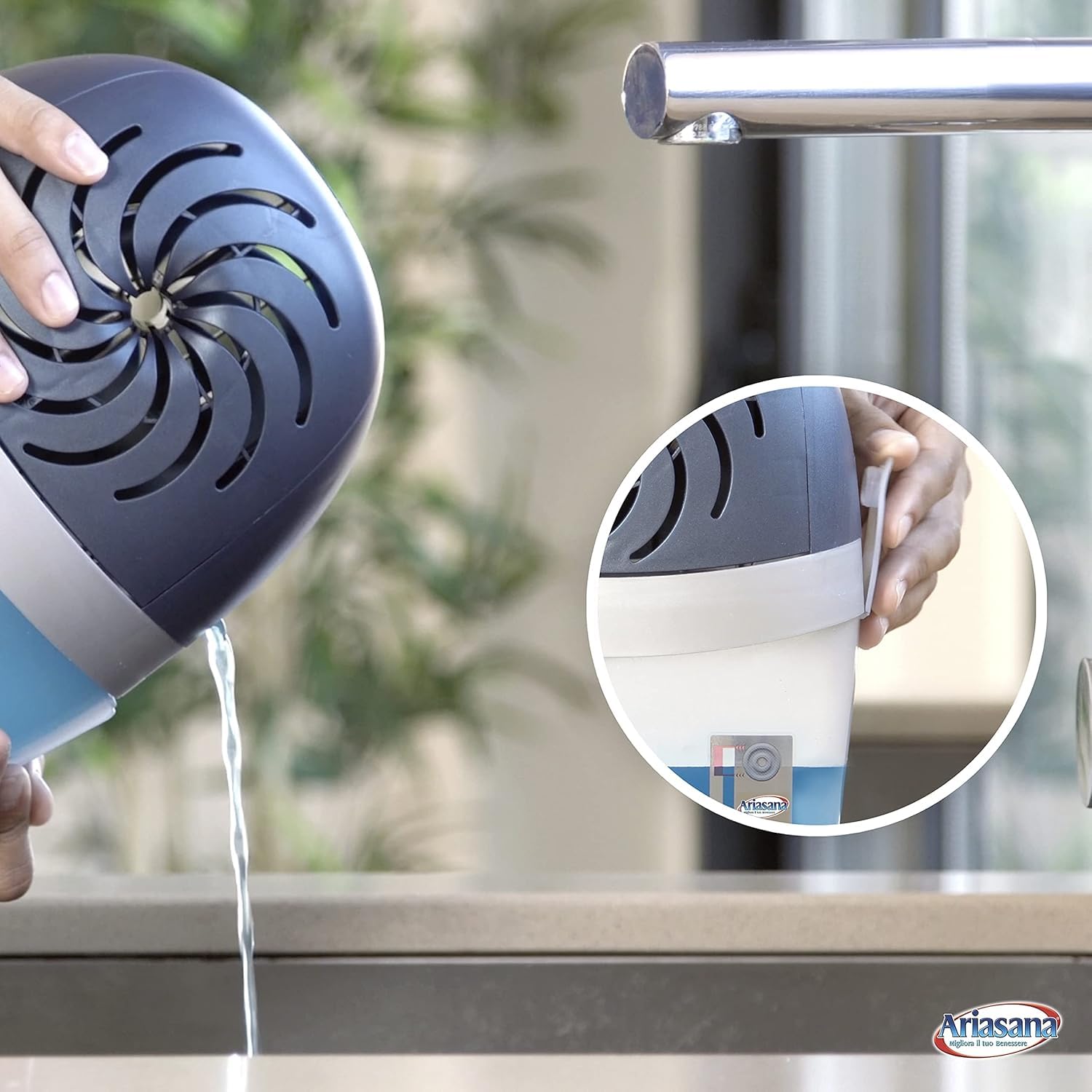 Ariasana Aero 360° kit Assorbiumidità (1 Dispositivo incl. 1 Ricarica Tab 450g), Deumidificatore non Elettrico e Riciclabile, Assorbi Umidità contro Condensa e Muffa