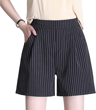Amazon.com: Pantalones cortos de señora moda clásico rayas cintura alta  cómoda delgada 5 puntos : Ropa, Zapatos y Joyería