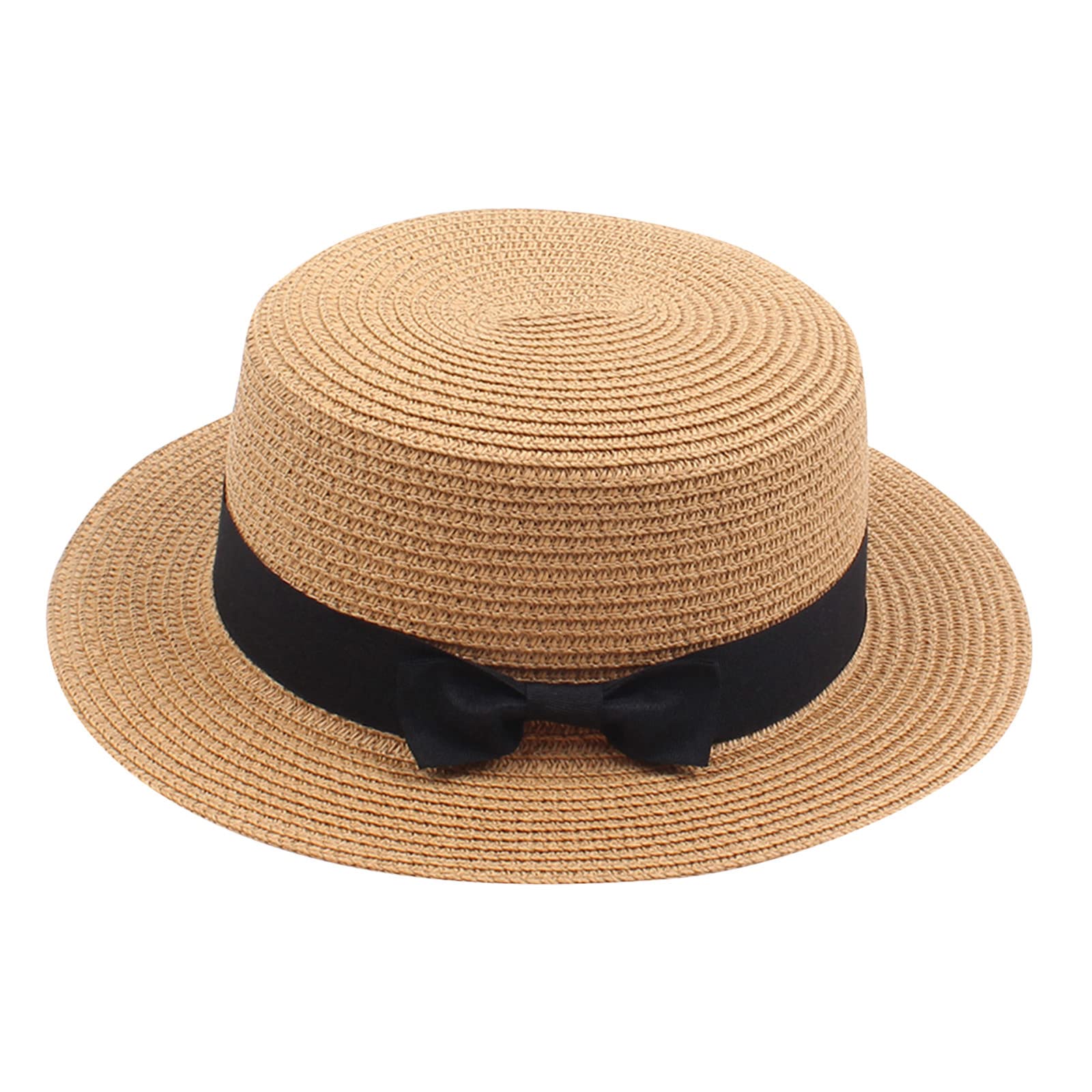 Gelb&Schwarz Sombreros De Paja De Hombre Niños Niñas Niños Infantil Verano Fedora Sombrero de Paja Ancha Floppy Beach Sun Cap Visor Hat