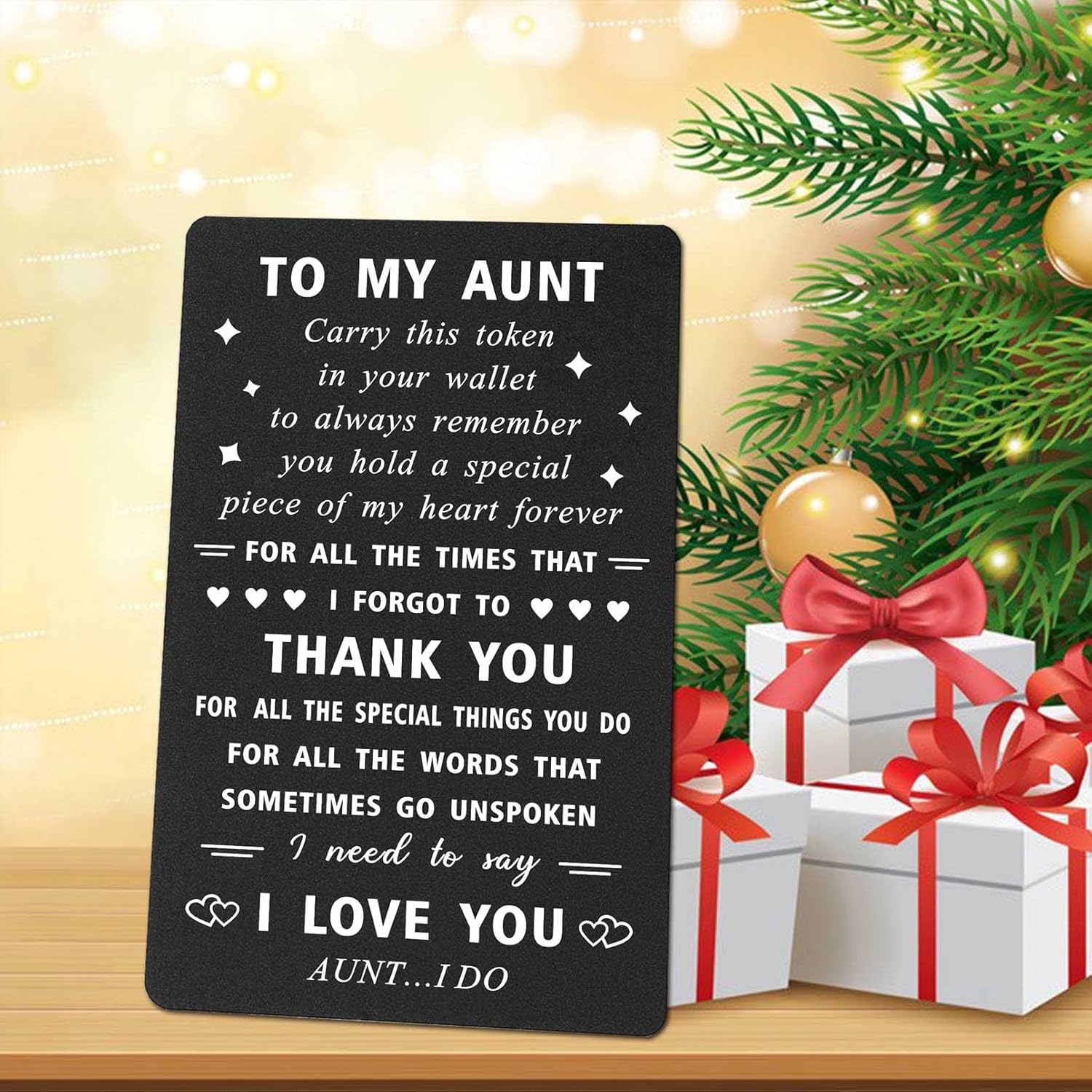 ENGZHI Aunt Christmas Card, Thank You I Love You Aunt Birthday Cards from Niece Nephew, Auntie Gifts for Mothers Day, Metal Wallet Card - Image 5