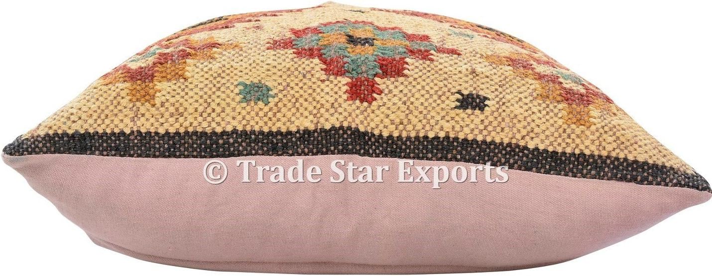 Trade Star Exports Set of 5 Kilim Pillow Cover, 18x18 Handwoven Decorative Cushion, Indian Jute Pillow Cases, Boho Throw Sofa Decor, Handmade Pillow Cover