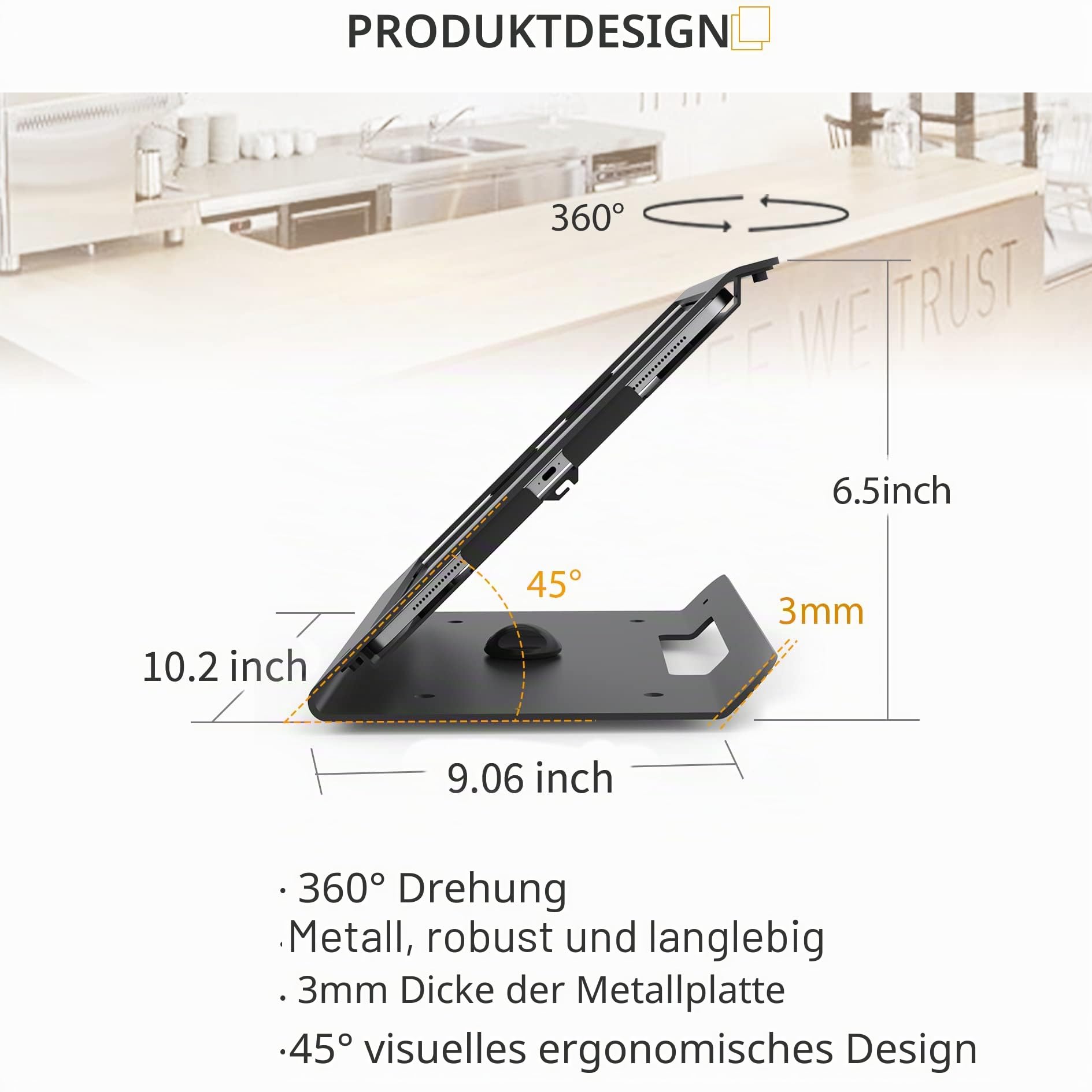 Retail Tablet Ständer Kompatibel Mit 10.2 Zoll iPad 9. 8. 7. Generation, Business Desktop POS Stand, Anti-Diebstahl Kiosk Countertop Halter, 360° Drehbare Basis, Metall, Schwarz