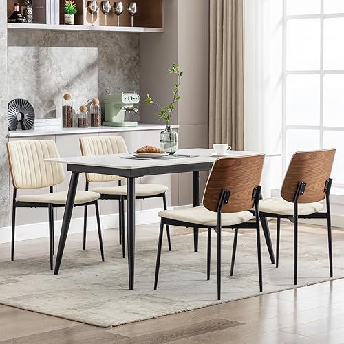 Miniatura 6 de Okeysen Juego de 2 sillas de comedor de cuero, sillas de comedor modernas de mediados de siglo con respaldo de madera curvada y asiento tapizado,