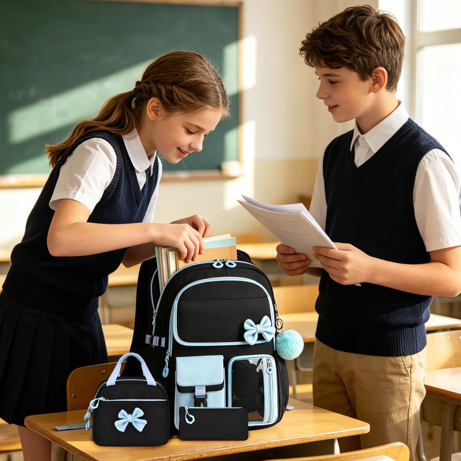 Sollee Zaino Per Bambine Con Lunch Box 3 Pezzi Impermeabile Con Astuccio | Zaino Scolastico Casual Per Bambina Per Studenti Libri Di Cancelleria Pranzo Abbigliamento