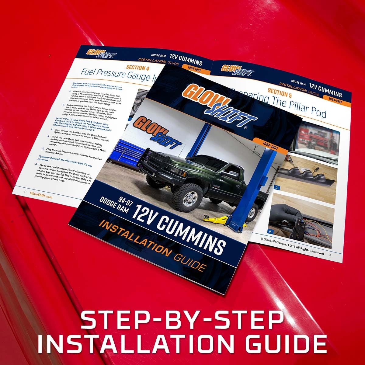 GlowShift Diesel Gauge Package Compatible with Dodge Ram Cummins 2500 3500 1994-1997 - Black 7 Color 60 PSI Boost, 1500 F Pyrometer EGT & Transmission Temp Gauges - Black Triple Pillar Pod