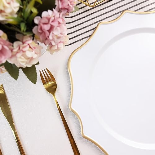 Miniatura 7 de Omuriko Cargadores blancos antiguos para platos de cena, platos decorativos de plástico festoneado de 13 pulgadas, juego de 6 para bodas,