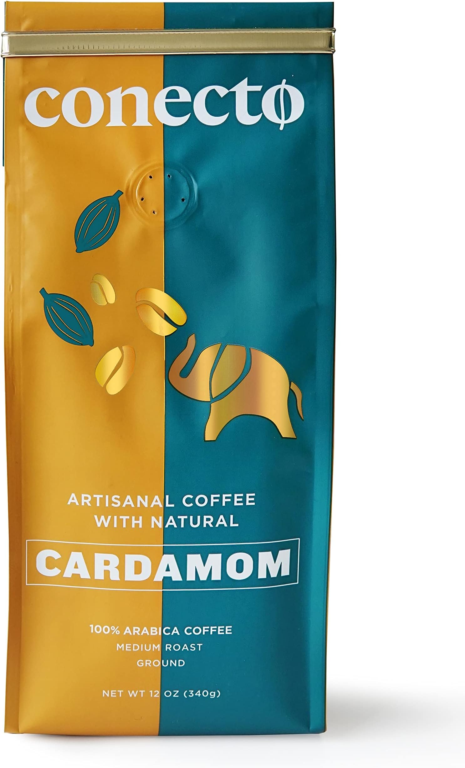 Conecto Cardamom Coffee: 100% Natural and Artisanal, Guatemalan Arabica Ground Coffee Flavored with Clay Pot Roasted Cardamom, Medium Roast and Mild Acidity (Ground 12oz)