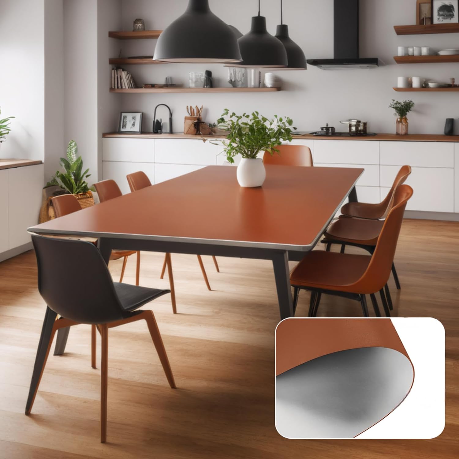 Leather Table Cover, Reversible Double-Sided, 1.8mm Thick, 24x60 Inch, Protector for Rectangular Tables, Waterproof & Oil Resistant for Dining Table, Office Desk, Dresser(Brown + Gray)