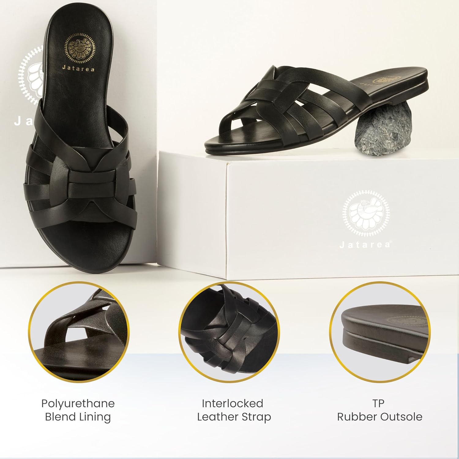 JATAREA Slip-On Flat Leather Slides for Women | Two Strap Open Toe Beach Sandals - BOJRA & ABANTI - Image 6