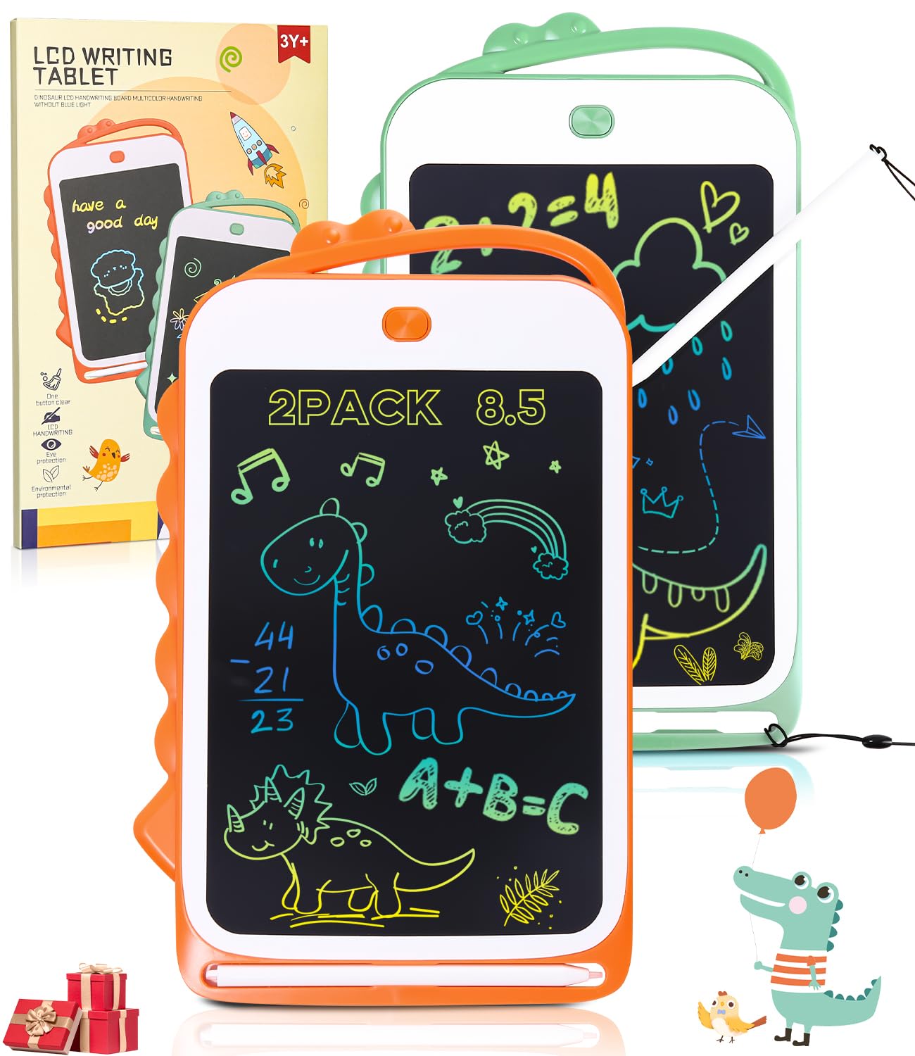 Tableau écriture LCD Kizmyee 8.5" - Motif Dinosaure - Effacement一键 - Cadeau Enfant 3-6 Ans