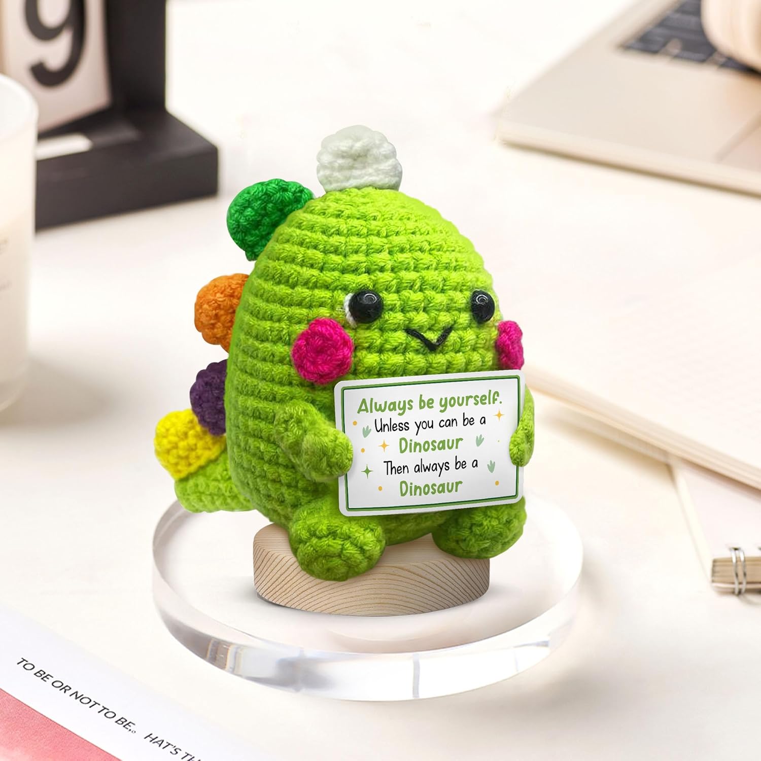 GOSSBY Handmade Positive Dinosaur Crochet - Inspirational Gift for Women - Always Be Yourself - Christmas, Birthday, Encouragement, Emotional Positive Energy Gift for Coworker, Sister, Friend, Teacher - Image 8