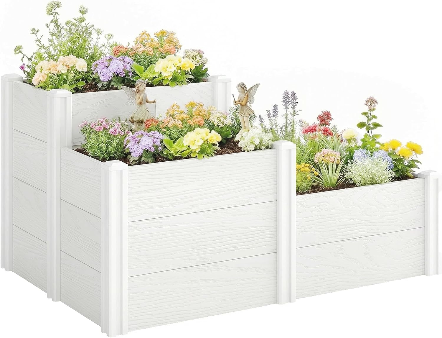 Outsunny Raised Bed, 3-Tier Stackable Garden Bed with Open Base, Modular Herb Bed, DIY Assembly, Plastic Planter, Plant Pot for Garden, Balcony, 120 x 80 x 64 cm, White