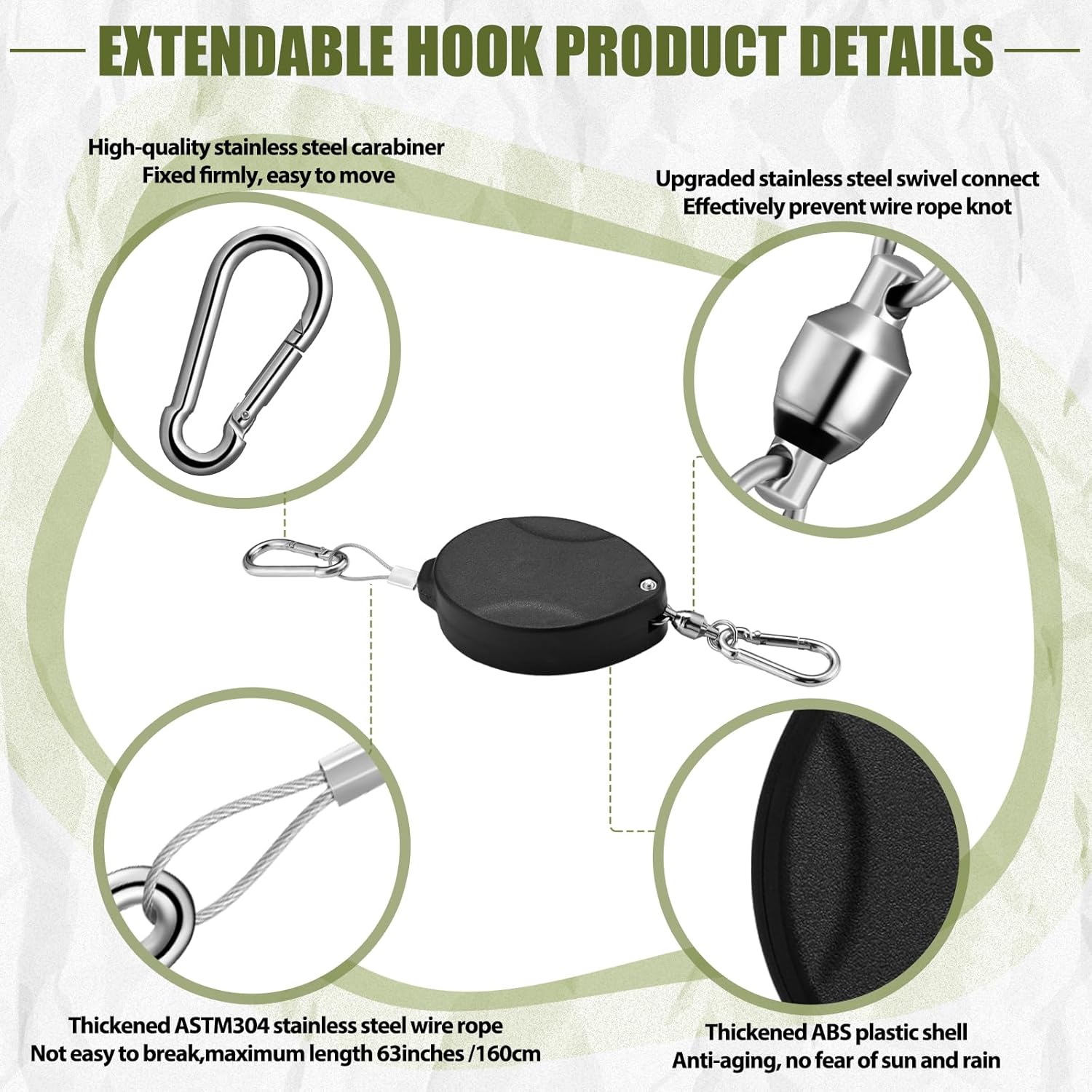 Leinuosen 8 Pack Upgraded Plant Pulleys for Hanging Plants Heavy Duty Retractable Plant Hanger, 304 Stainless Steel Rope Adjustable Climbing Hook for Garden Baskets Pots, Birds Feeder (Black)