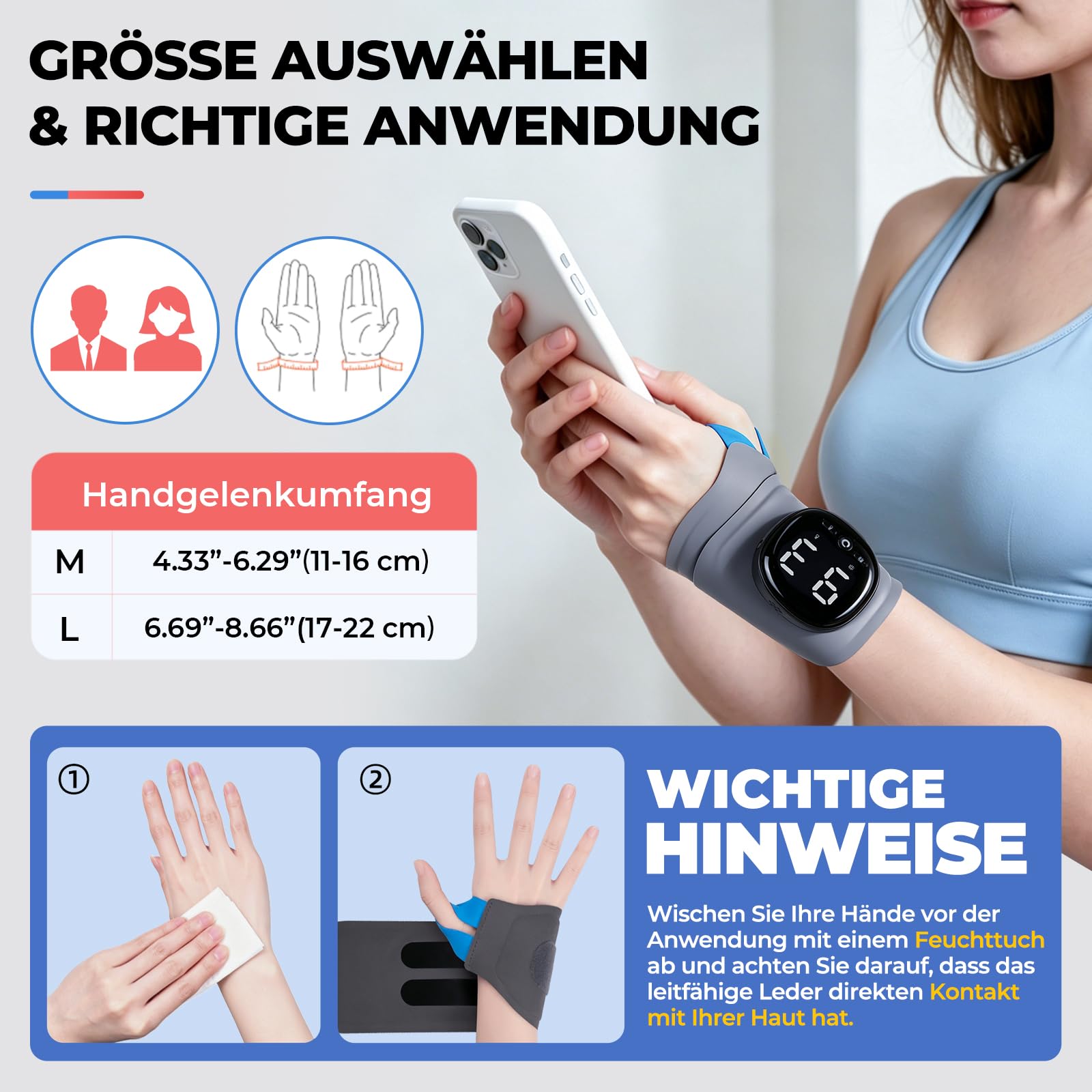 Elektrische Handgelenk Bandagen mit Wärme & Massage, M