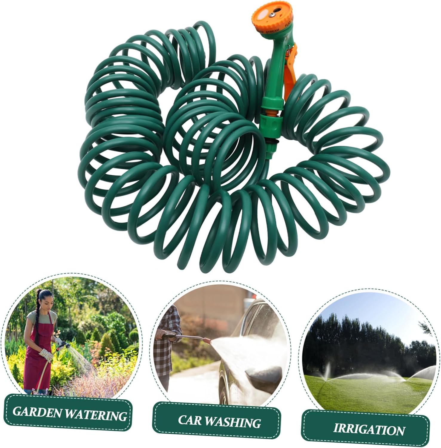 10M Flexible Self Coiling Garden Hose with Sprayer Head Retractable Irrigation Hose for Car Washing Plant Watering and Outdoor Use for Yards and Gardens