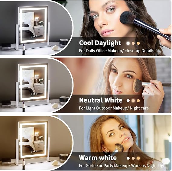 Lighted Makeup Mirror with Smart Touch, 3 Color Modes & Stepless Dimming, for Desk Bedroom Dressing Room, LED Vanity Mirror 13.2 H x 11.2 W