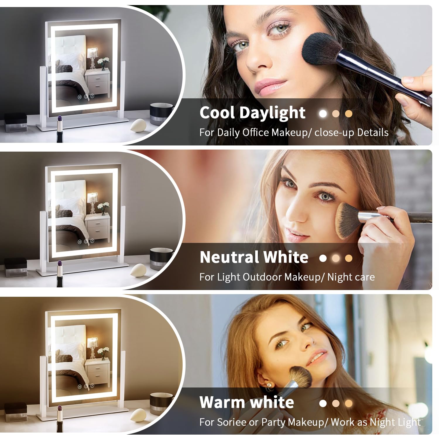 Lighted Makeup Mirror with Smart Touch, 3 Light Modes & Stepless Dimming