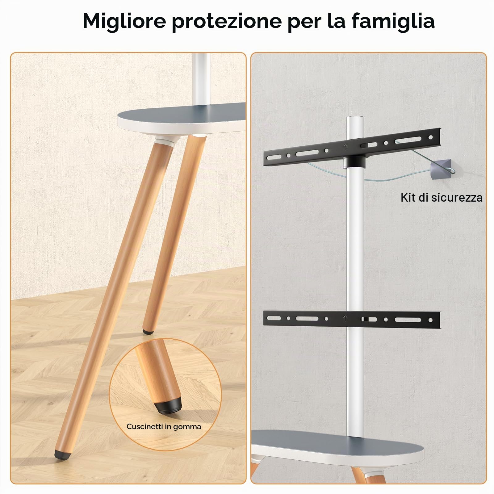 PUTORSEN Tripod Supporto TV Universale, Dimensioni Schermo 43"-65", LCD/LED/OLED/QLED, Girevole e Adattabile in Altezza, Max VESA 400 x 400mm, Design Elegante, Bianca