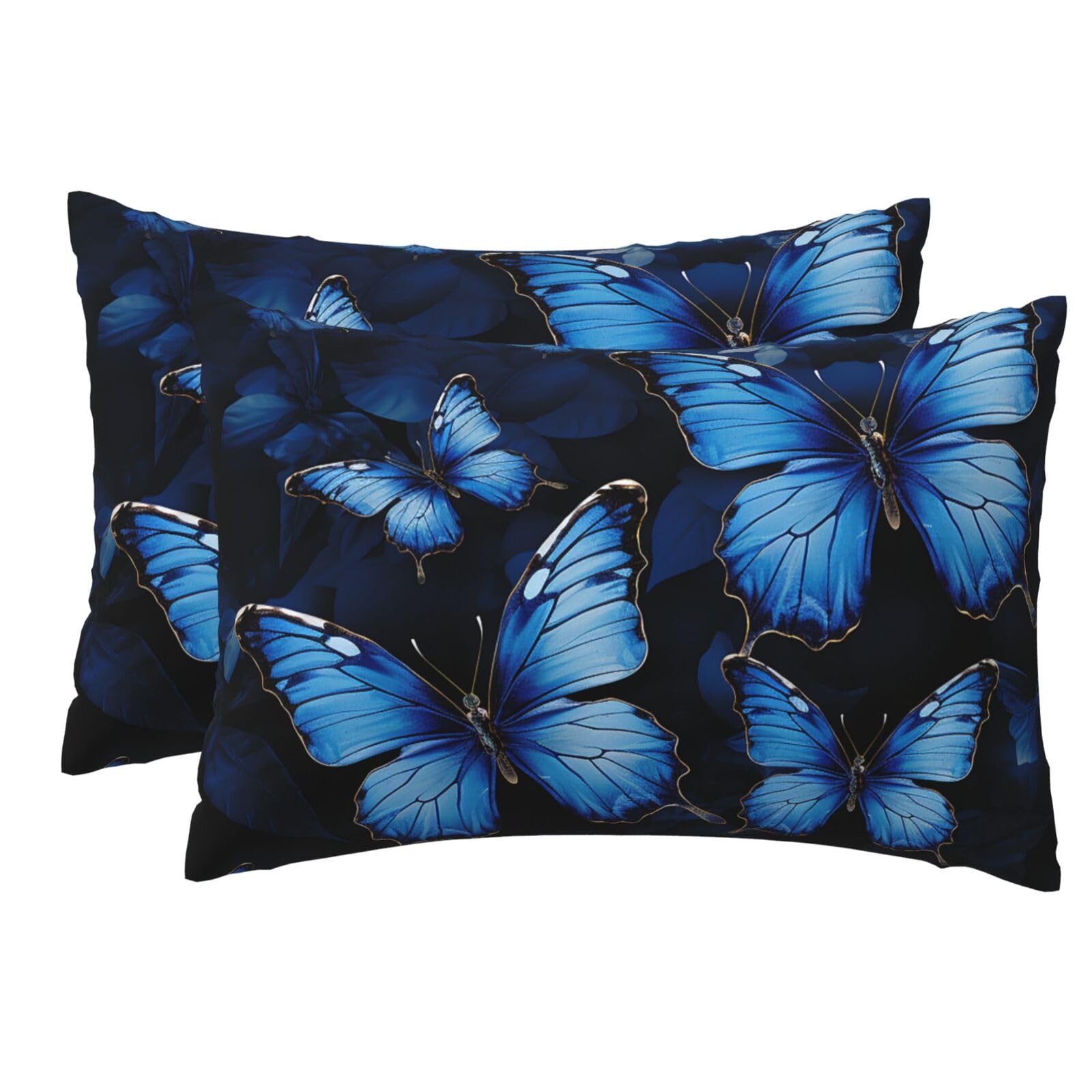 2 Pack Pillow Cases with Hidden Zipper, Soft Breathable Pillow Covers for Hair and Skin, Dark Blue Butterflies Pillowcases 12"x18" Bed Pillow Protectors Cover for Sleeping Gifts