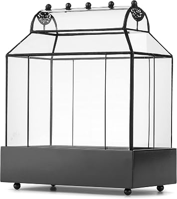 H Potter Glass Terrarium Wardian Case with Curved Glass, Indoor Tabletop Planter with Metal Base, Decorative Plant Display for Ferns Ivy, 11.5 Inch Tall