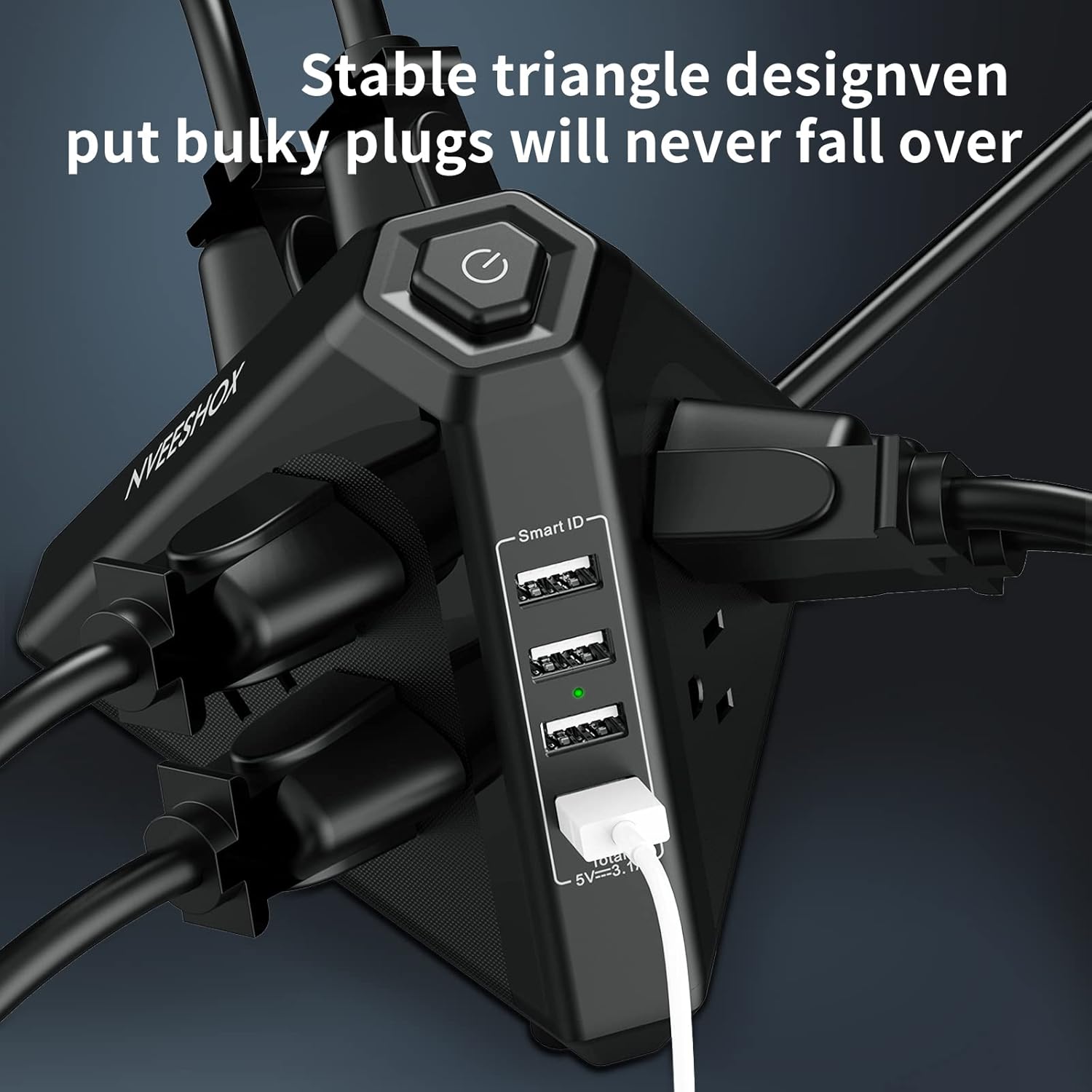 Power Strip Surge Protector Tower, 3-Side Triangle Outlet with 9 AC Multiple Outlets 4 USB Ports, 6.5 FT Long Extension Cord Outlets Charging Tower with Surge Protection Overload Protection for Office