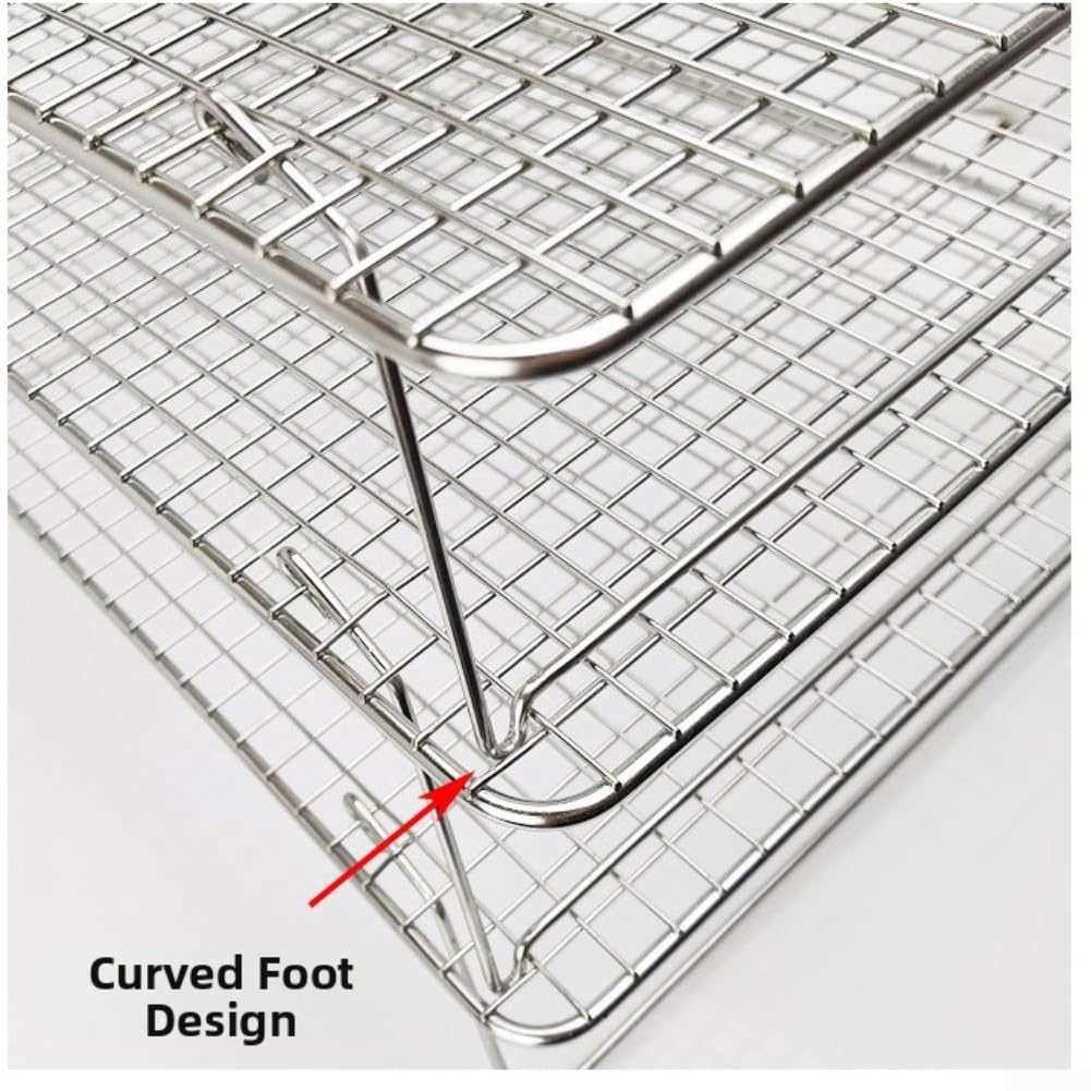 FACAIIO Ensemble de grille de refroidissement empilable en acier inoxydable 304, 41,9 x 30,5 x 8,9 cm, grille de cuisson à 3 niveaux, avec bords lisses pour gâteaux, biscuits, pain (trois couches)