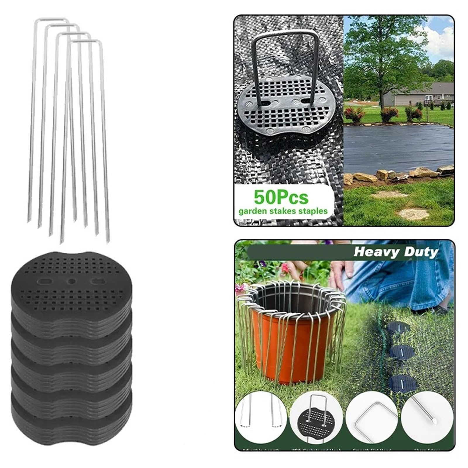 Picchetti da Giardino A U Kit di 50 Chiodi fissi a Forma di U for Giardino, picchetti, ancoraggi for Giardinaggio, Copertura del Terreno, Prato per Tessuto, Erba Artificiale