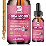 B BEWRTHS Sea Moss Liquid Drops - Black Seed Oil & Irish Sea Moss Gel with Ashwagandha, Burdock Root, Bladderwrack, Elderberry, 6X Stronger Seamoss Supplement for Immune, Digestion, Hair Health- Vegan