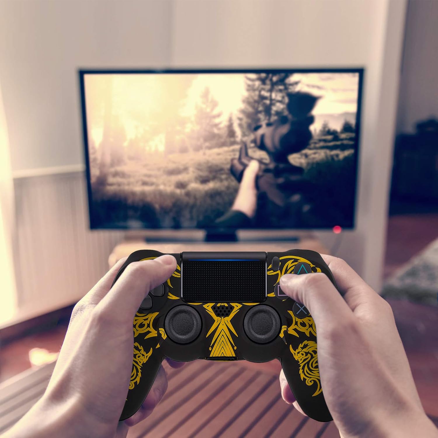 Controller Skin for PS4, Silicone Controller Cover Protector Case, Anti-Slip Controller Cover Skin Case for PlayStation 4 Controller(Yellow)