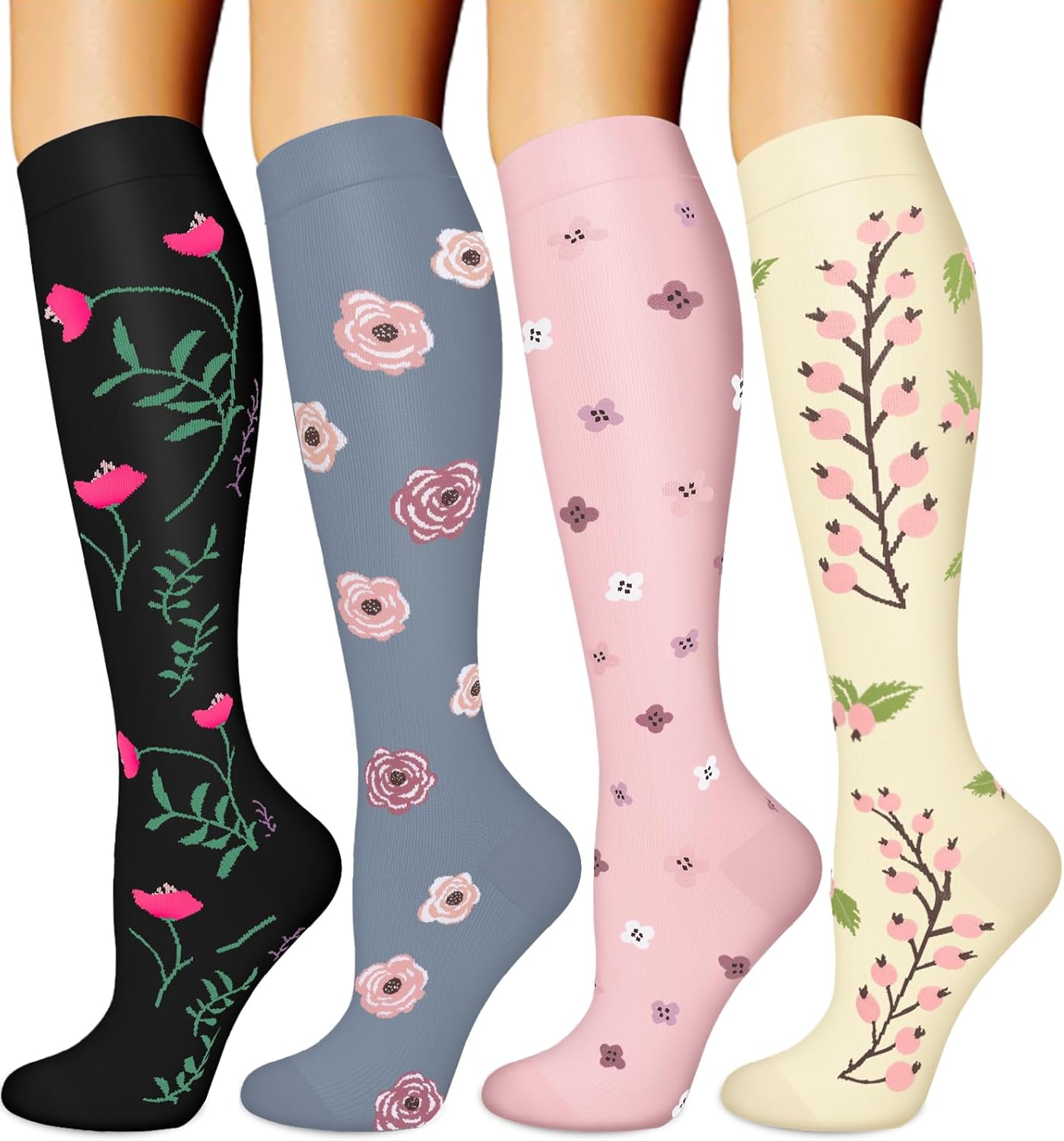 Compression Socks for Women & Men Circulation (4 Pairs) 15-20 mmHg is Best Support for Nurses Running Hiking Travel