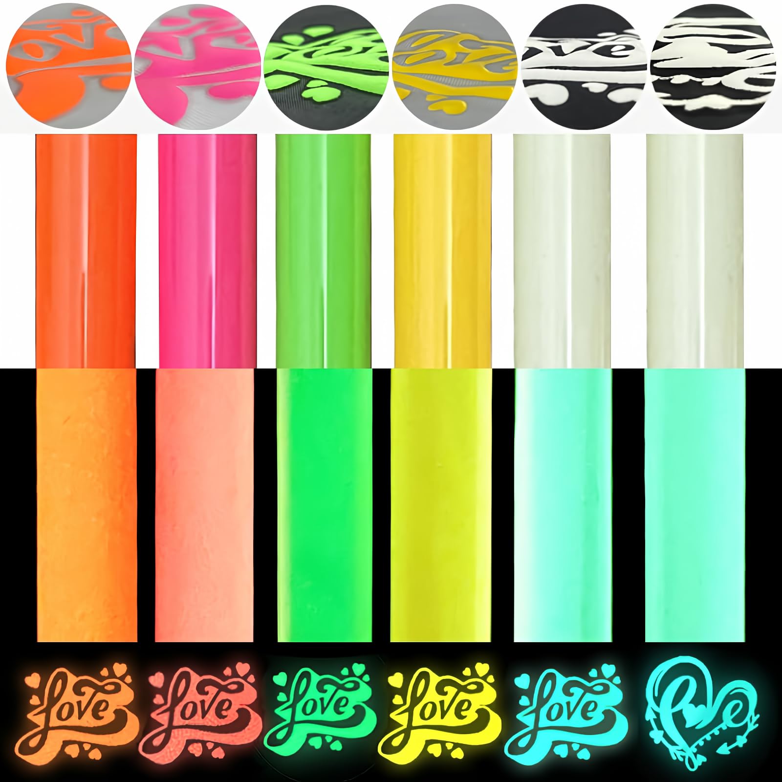 3D Puff Glow in The Dark Heat Transfer Vinyl Luminous Fluorescent Color HTV Puff Vinyl 6 Sheets 12"x10"for Heat Press T Shirt…