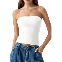 QINSEN Womens Tube Top Double Lined Strapless Bandeau Top Summer Slim Fit Going Out Tank Tops