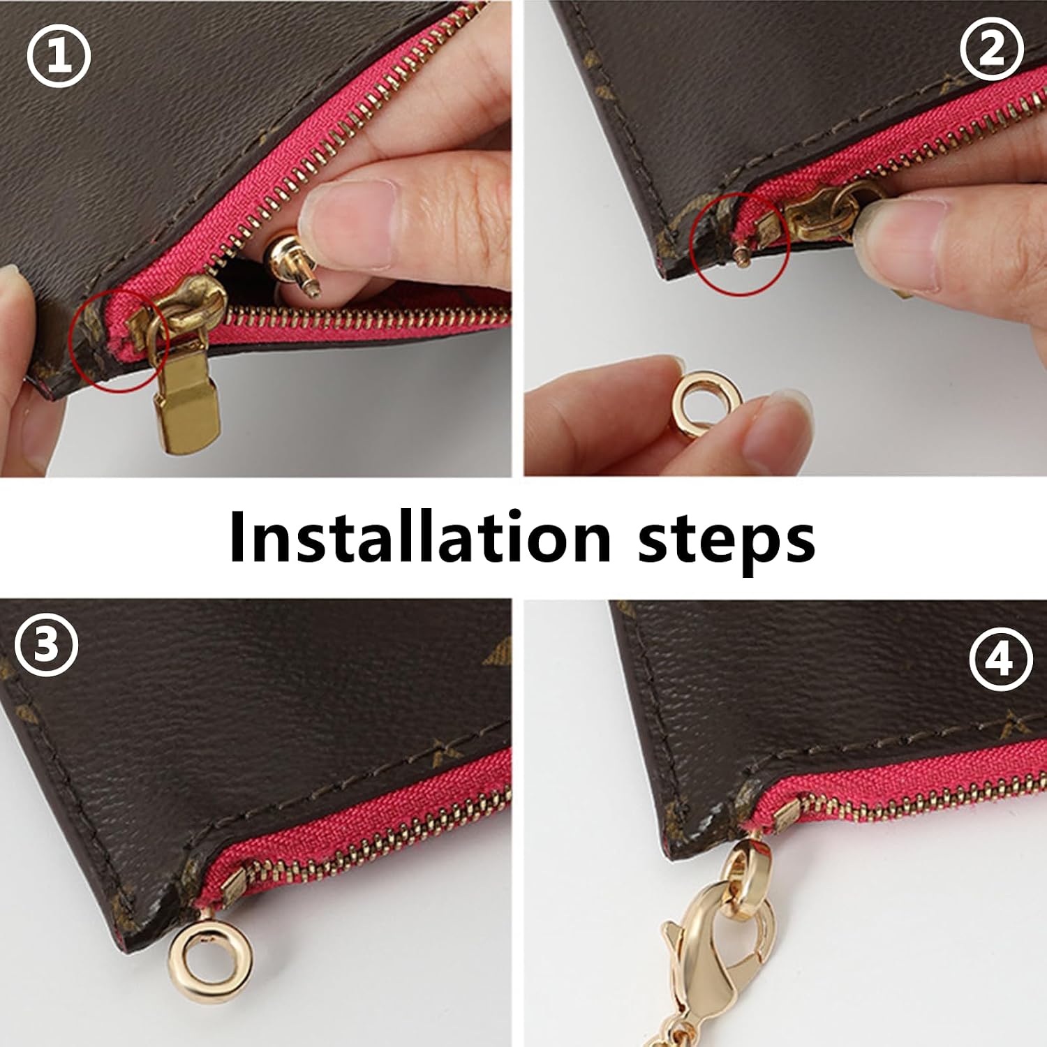 2 Pieces Zipper Insert Buckle Copper Pure Purse Bag Chain Strap Clip Metal Buckles Handbag Repair Kit for Pochette Small Pouch DIY