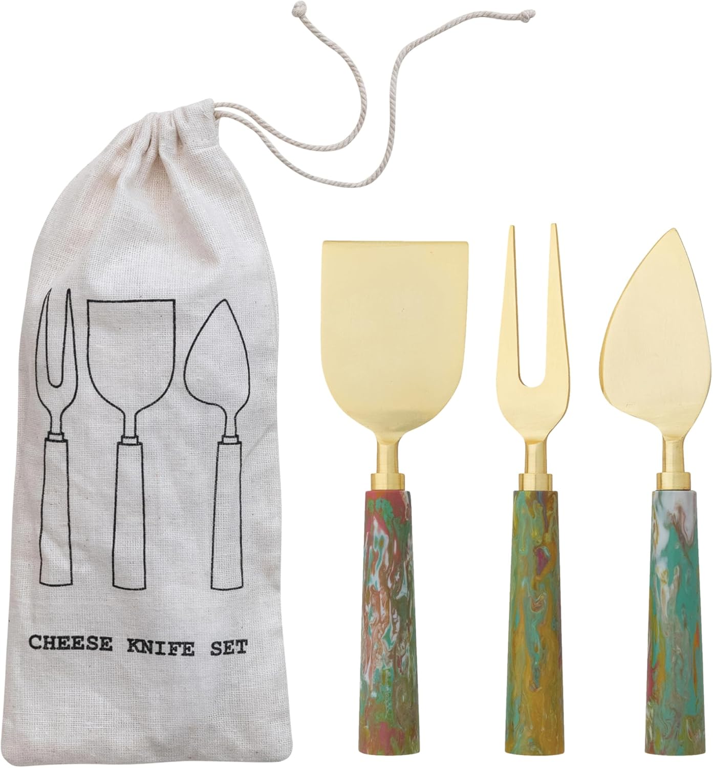 Creative Co-Op 3-Piece Stainless Steel Cheese Knife Set with Resin Handle, Multicolor