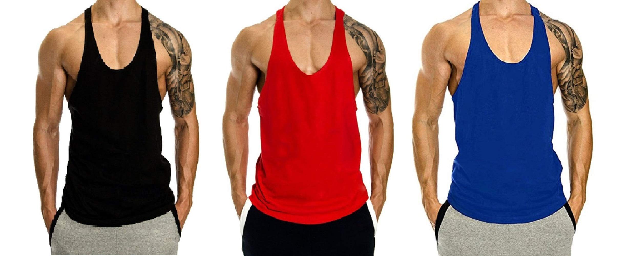 Men's Blank Stringer Y Back Bodybuilding Gym Tank Tops Pack of 3