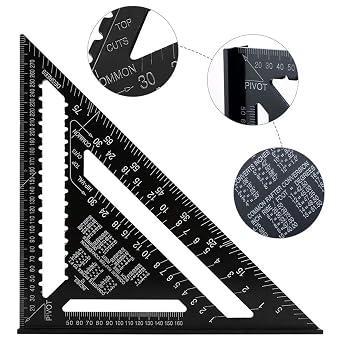 Carpenter's Square 12 Inch Triangle Protractor Triangle Ruler Try Square Metric Aluminum Alloy Precision Layout Measuring Tool for Carpenters Engineers