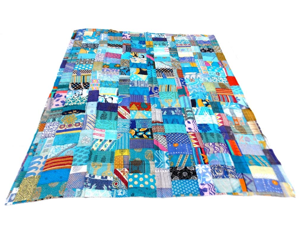 PATCHWORK colcha hecha a mano rosa azul verde rectangular tiro PATCHWORK colcha hecha a mano rosa azul verde rectangular tiro