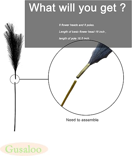 Miniatura 5 de Hierba artificial de las pampas, 8 piezas, césped artificial de pampa ajustable, longitud variable, tallos altos y esponjosos, centro de mesa para