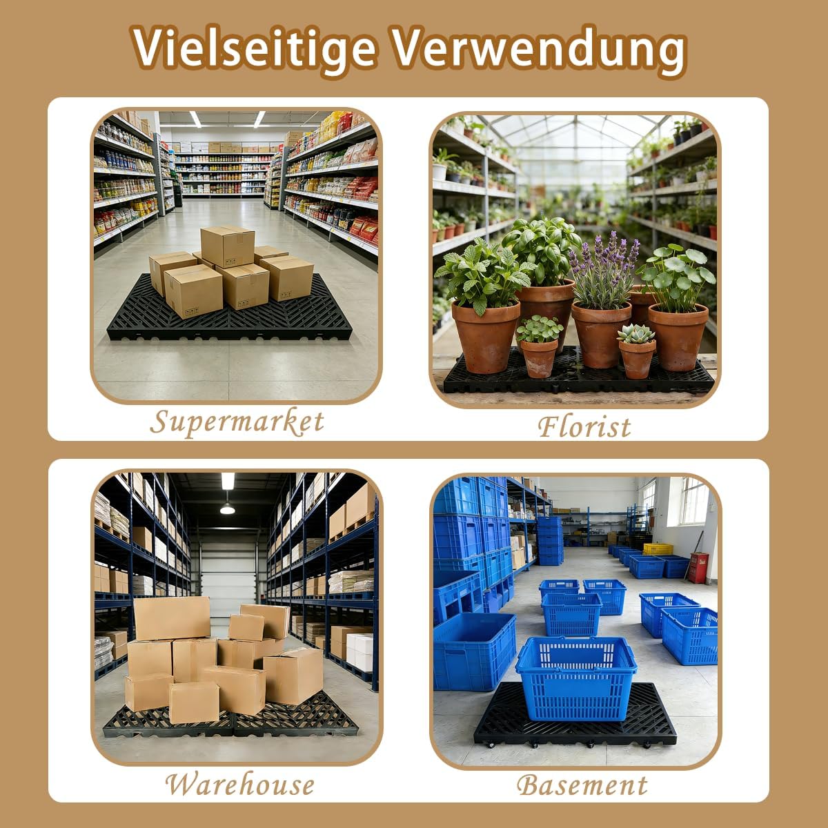 10 Pcs Plastic Pallets,Lightweight Plastic Pallets,Interlocking with Grids Storage Pad,Black Plastic Pallets for Basement Storage,Garage,Industrial and Outdoor