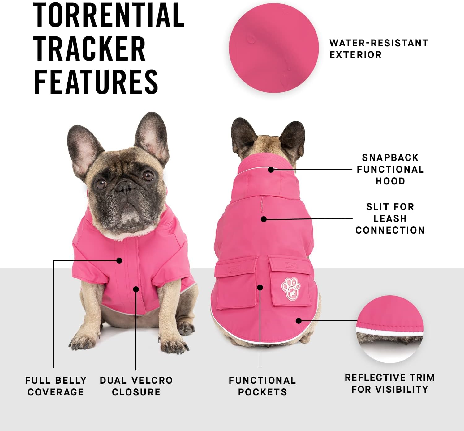 Canada Pooch Torrential Tracker Dog Rain Jacket - Easy On, Adjustable Full Body Coverage, Waterproof, Functional Pockets, Reflective Trim Rain Coat for Dogs, Great for Dogs