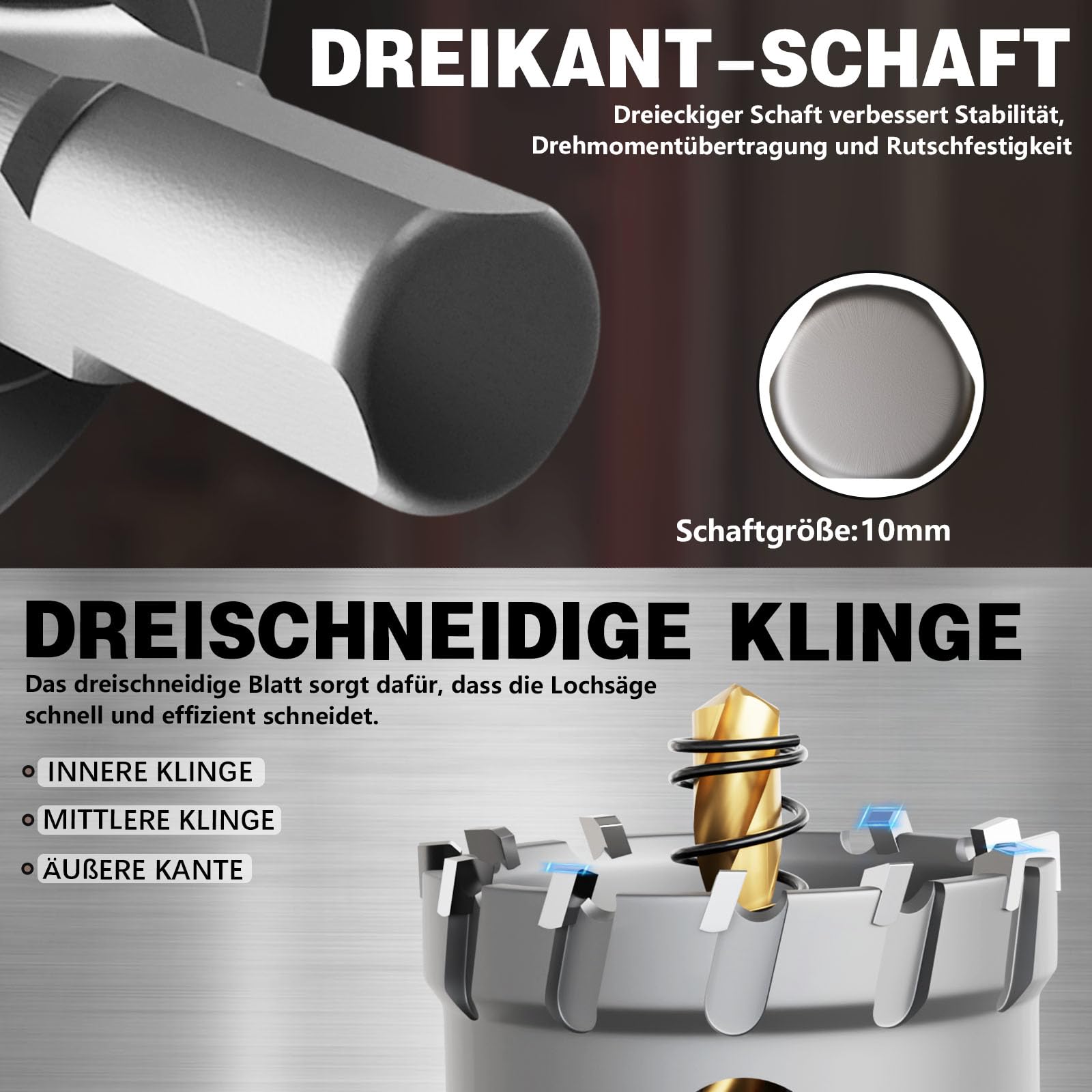 19 stück lochsäge metall set,Hartmetall Lochsäge,Hartmetall Bohrer Metall tarke TCT Bohrer Set,mit Titan-Piloten und L-Wrench,für Stahl Eisen Aluminum Metall Hole Saw