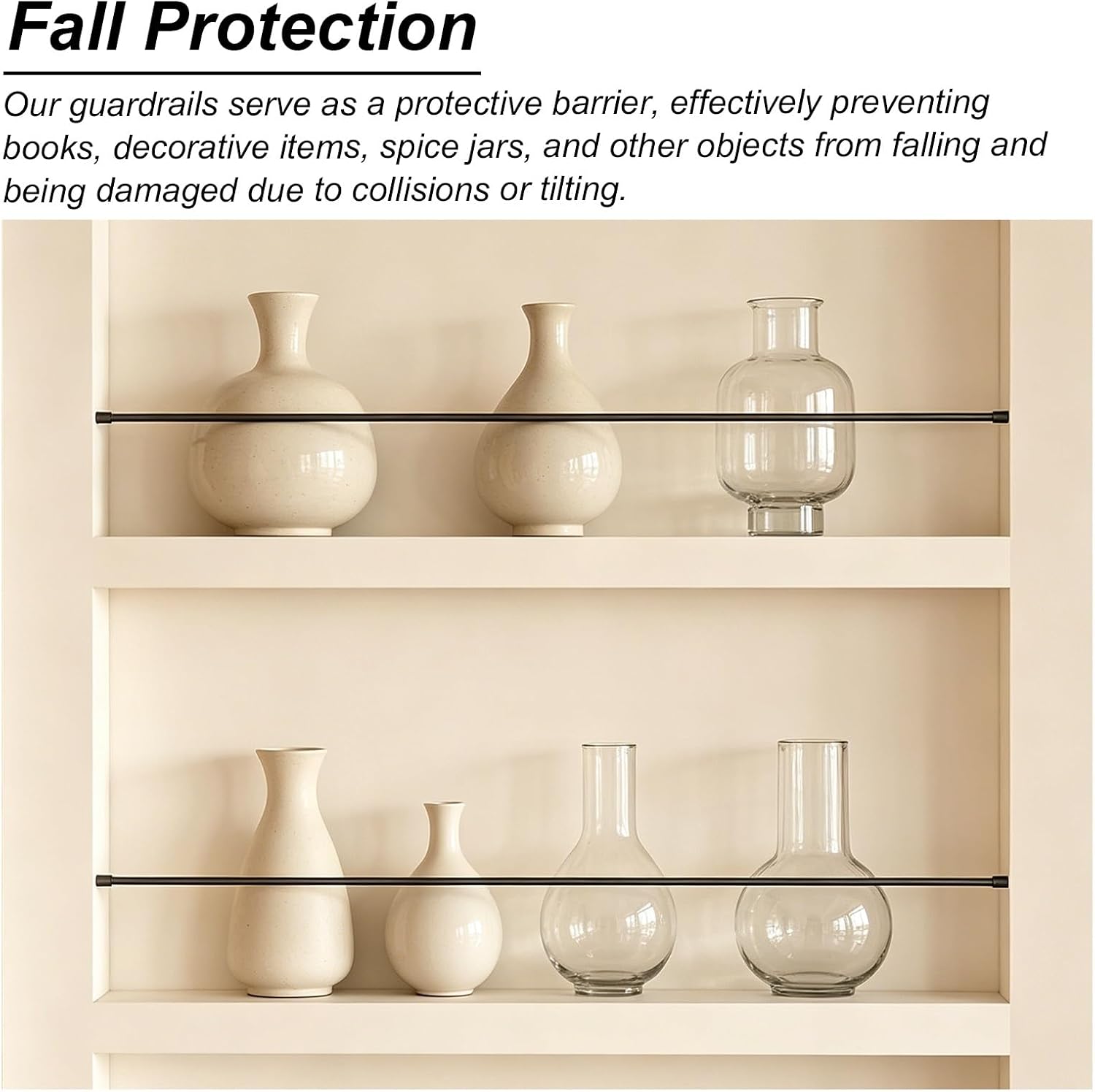 Antique Black Metal Shelf Guard Rail & Holders, 9in Edge Protection for Glass & China Collectibles, Secure Tipping Safety for Display Shelves, Perfect for Home Decor image 2