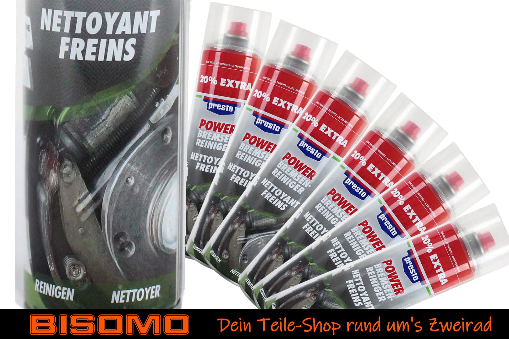 6 x 600 ml Presto Power pulitore freno pulitore parti motore frizione carburatore, rimuove olio grasso polvere dei freni, senza acetone + adesivo bisomico