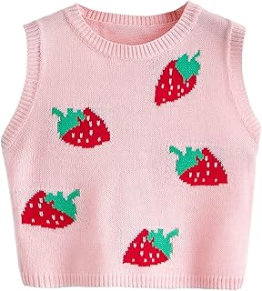 MakeMeChic Women's Strawberry Sweater Vest Cropped Sleeveless Sweater Tank Tops