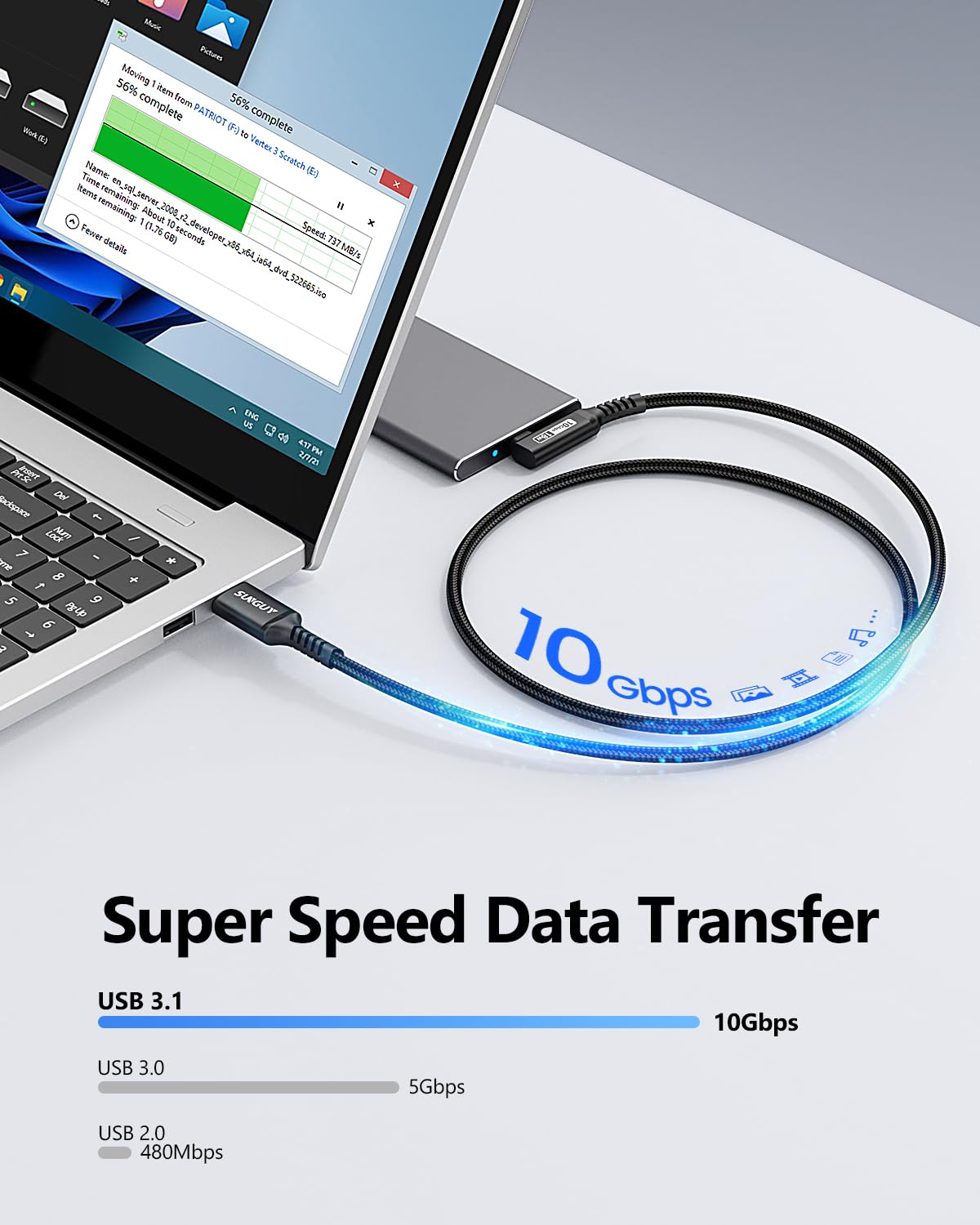 SUNGUY Cavo USB C 90 angoli, 25 cm, 10 Gbps, USB 3.1 Gen 2, USB a USB C, cavo di ricarica e dati compatibile con Android Auto, iPhone 16/15 Pro Plus/Max, Galaxy S22, SSD, Huawei P30/P20, Xiaomi nero